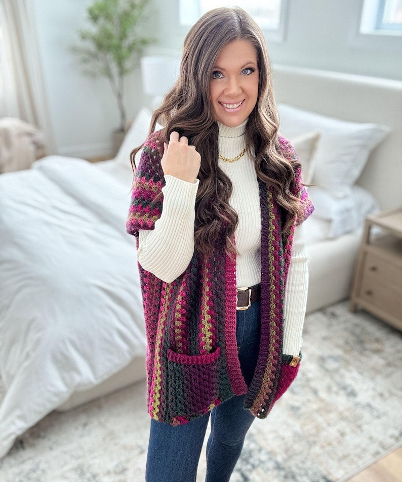 CROCHET PATTERN & VIDEO/ Granny Pop Ruana, Crochet Ruana Pattern, Womens Sweater, Easy Crochet Pattern, pdf, Sizes Xs-5X, Granny Stitch