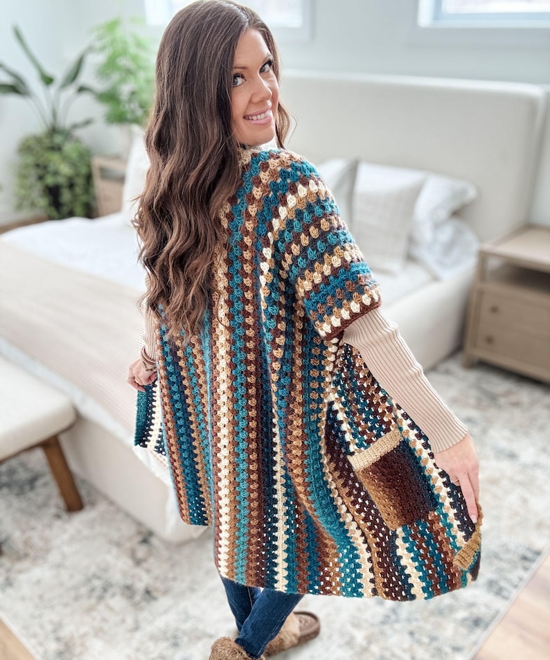 CROCHET PATTERN & VIDEO/ Granny Pop Ruana, Crochet Ruana Pattern, Womens Sweater, Easy Crochet Pattern, pdf, Sizes Xs-5X, Granny Stitch